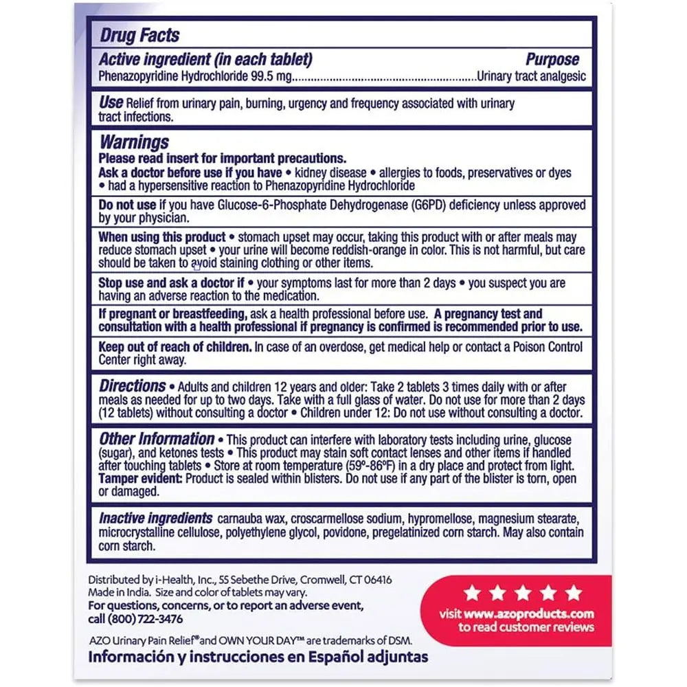 AZO Urinary Pain Relief – 24 Tablets (Pack of 2) | Fast, Targeted Relief for UTI Discomfort