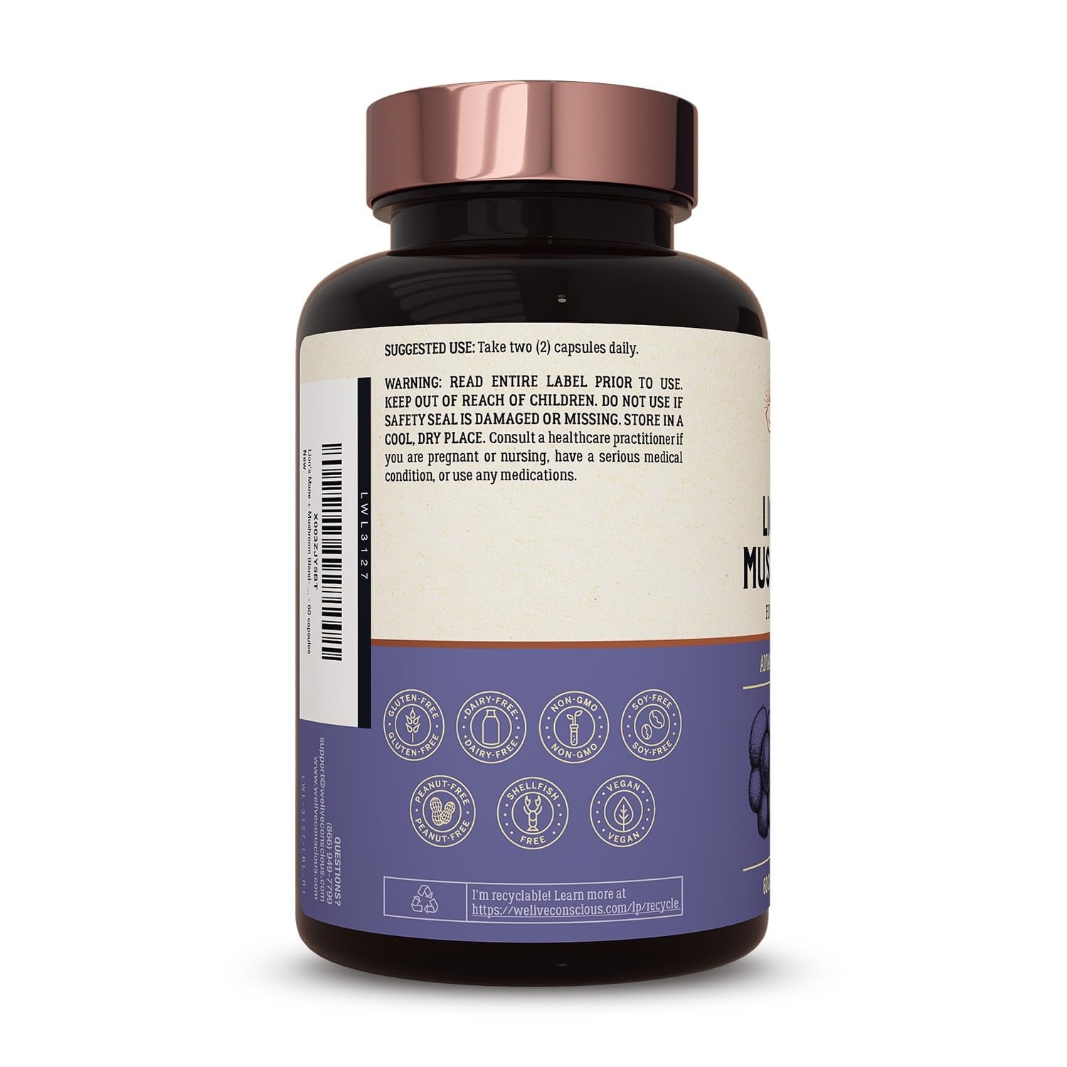 Live Conscious Lion’s Mane + Mushroom Blend 60 Capsules | Focus, Memory & Immune Support