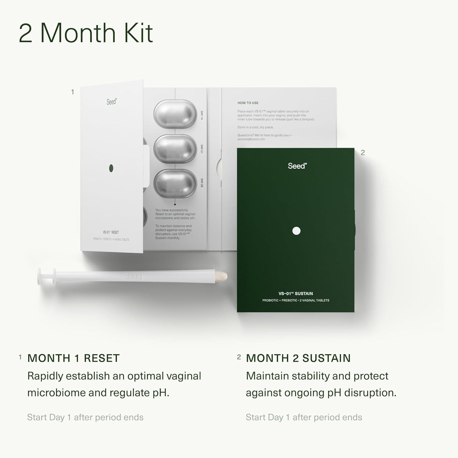 Seed VS-01? Vaginal Synbiotic 2-Month Starter Kit - 8 Vaginal Tablets & 8 Applicators | Clinically Proven Vaginal Microbiome Support