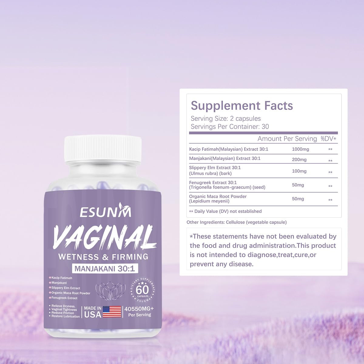 ESUNM Vaginal Wetness & Firming – 60 Capsules | pH Balance, Moisture & Intimate Elasticity Support
