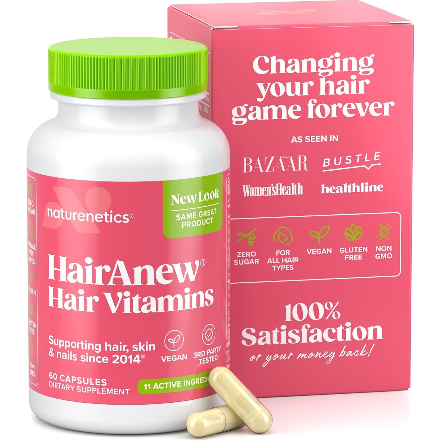 Naturenetics Hairanew Hair Vitamins 60 Capsules | Award-Winning Biotin Formula for Stronger, Fuller Hair