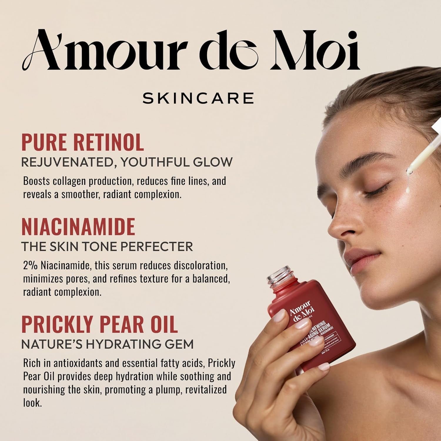 Amour De Moi Youth Renewing Anti-Aging Serum 30ml | Retinol + Niacinamide for Smoother, Brighter, Younger-Looking Skin