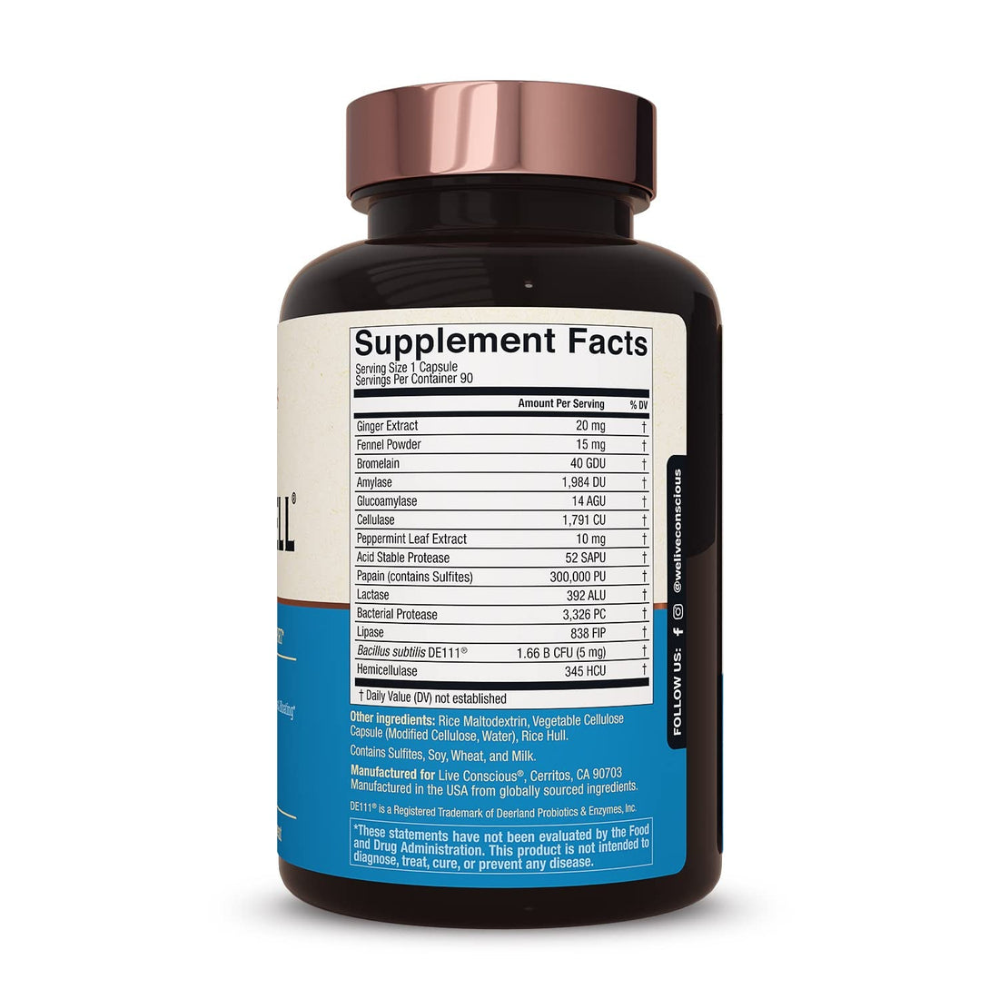 Live Conscious DigestWell 90 Capsules | Advanced Enzyme & Probiotic Blend for Gut Health, Gas & Bloating Relief