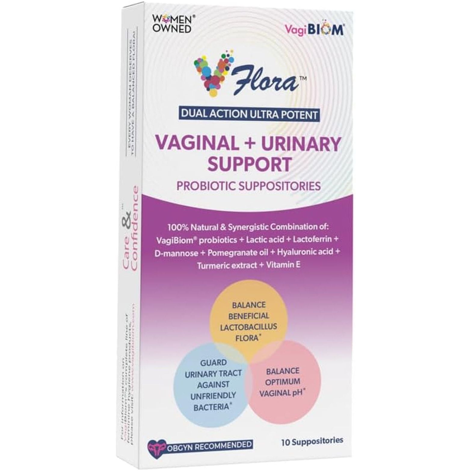 VagiBiom VFlora Dual Action Ultra Potent Vaginal + Urinary Support Probiotic Suppositories - 10 Suppositories