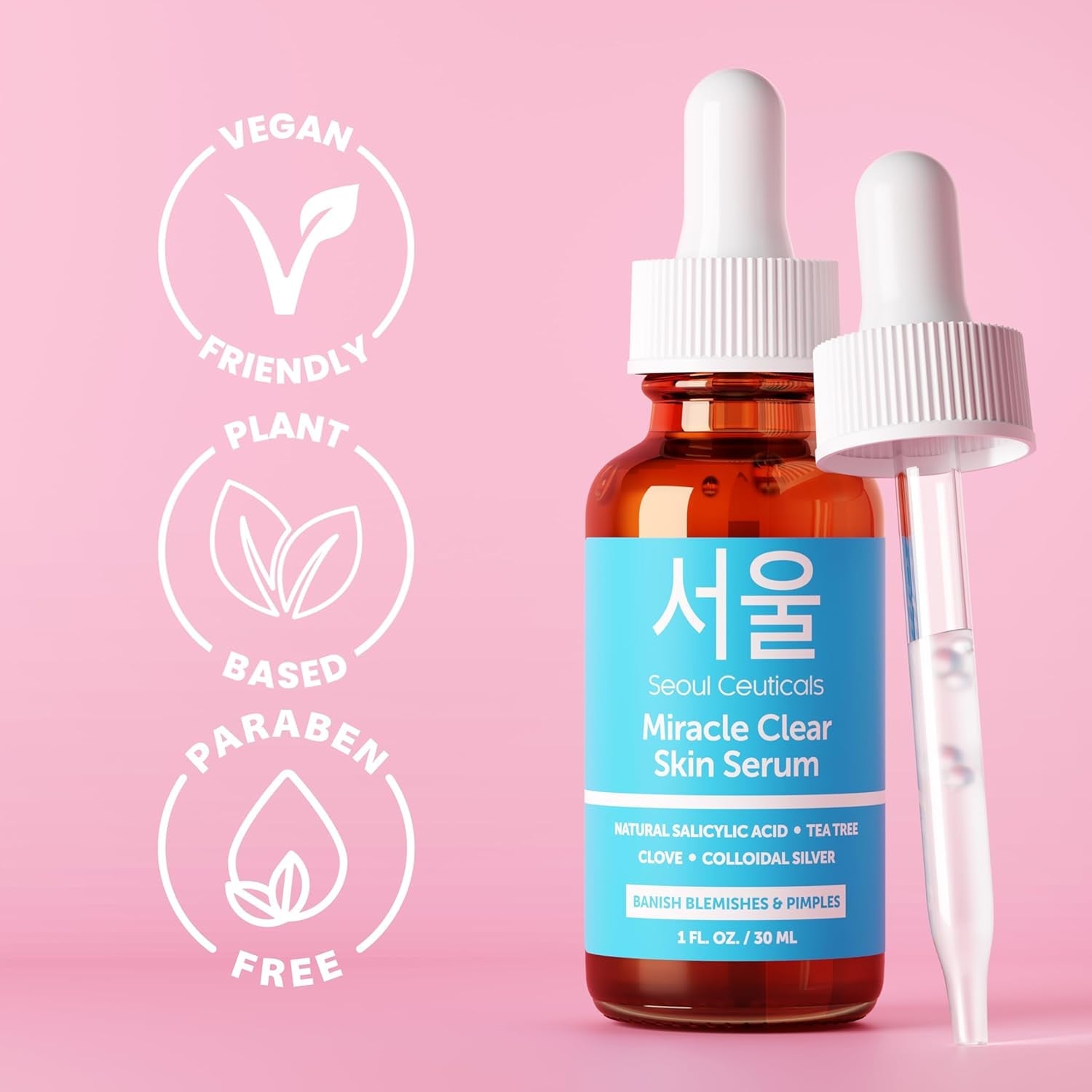 SeoulCeuticals Miracle Clear Skin Acne Serum 30ml | Natural Salicylic Acid + Tea Tree for Clear, Balanced Skin