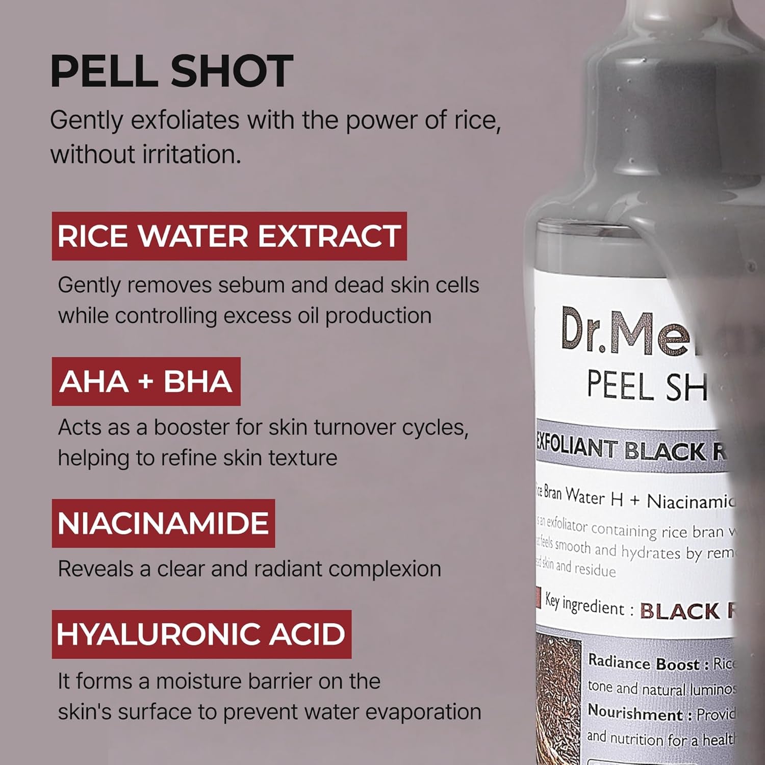 Dr.Melaxin Peel Shot Exfoliant Black Rice Ampoule 80ml | 4-in-1 Exfoliating Glow Booster with Niacinamide & Black Rice
