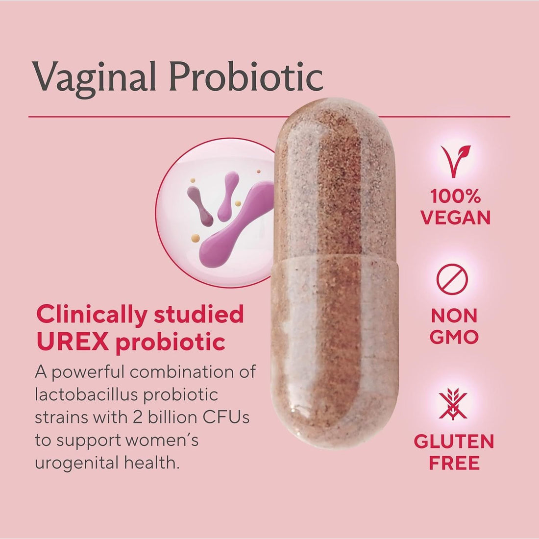 Sunergetic Vaginal Probiotic 60 Capsules | Clinically Studied UREX + Cranberry for pH Balance, Vaginal Flora & Urinary Tract Health