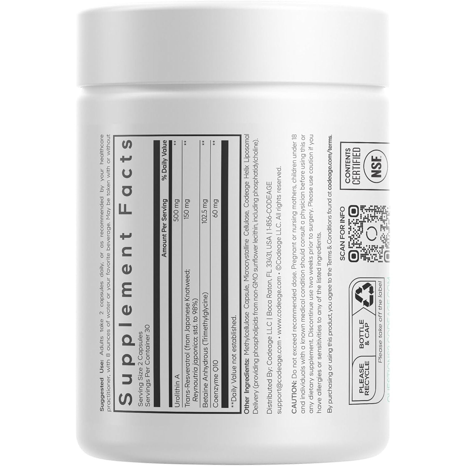 Codeage Liposomal Urolithin A - 60 Capsules | Cellular Energy + Longevity Support with Resveratrol & CoQ10