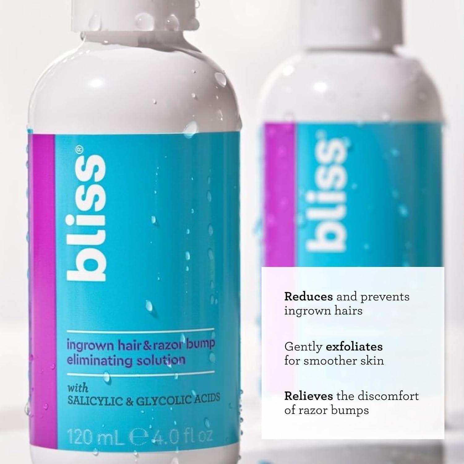 Bliss Ingrown Hair & Razor Bump Eliminating Solution - 120ml | AHA & BHA Exfoliating Toner for Smooth, Bump-Free Skin