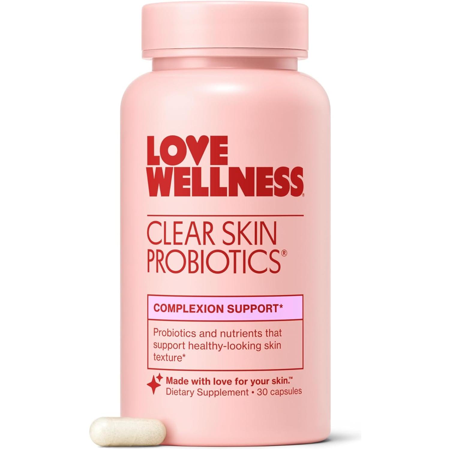Love Wellness Clear Skin Probiotics 30 Capsules | Gut-Skin Balance Supplement with Probiotics, Zinc & Chaste Tree for Clearer, Calmer Skin Love Wellness