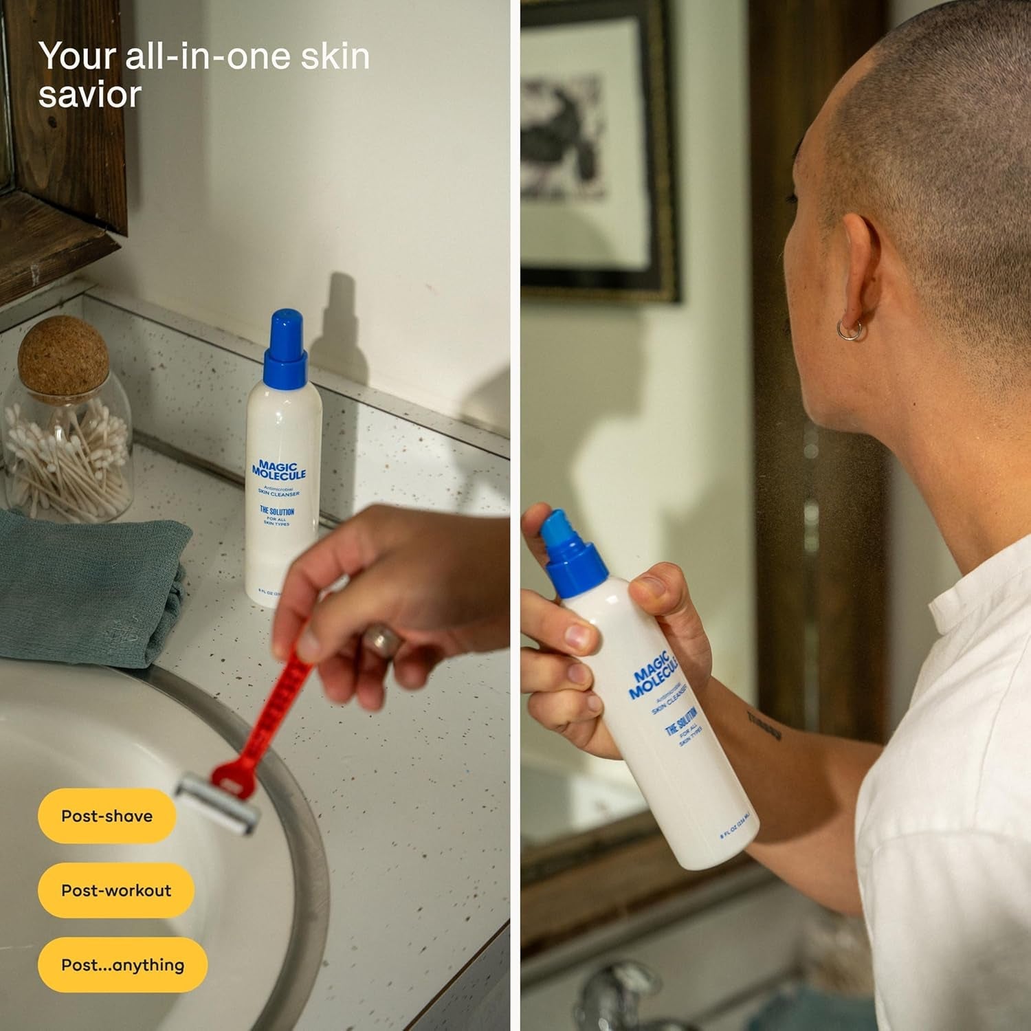 Magic Molecule Antimicrobial Skin Cleanser  62 ml (Pack of 3) | Gentle HOCl Formula for Face, Body & Tattoo Aftercare