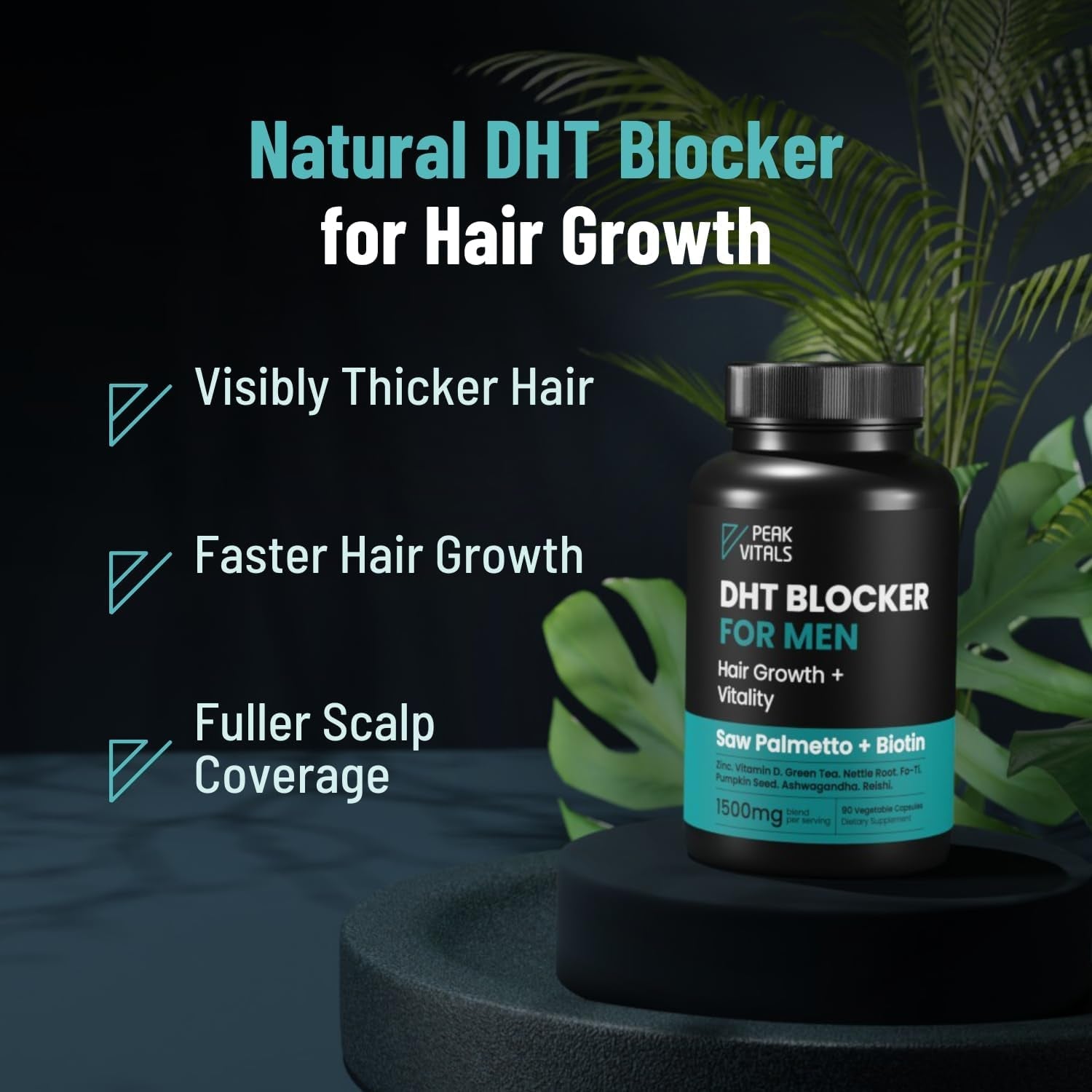 PEAK VITALS DHT Blocker for Men 90 Capsules The All-in-One Hair Regrowth & Vitality Supplement for Modern Men