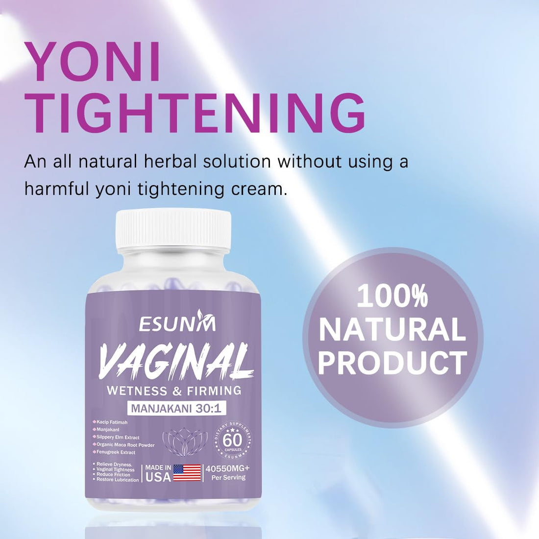 ESUNM Vaginal Wetness & Firming – 60 Capsules | pH Balance, Moisture & Intimate Elasticity Support