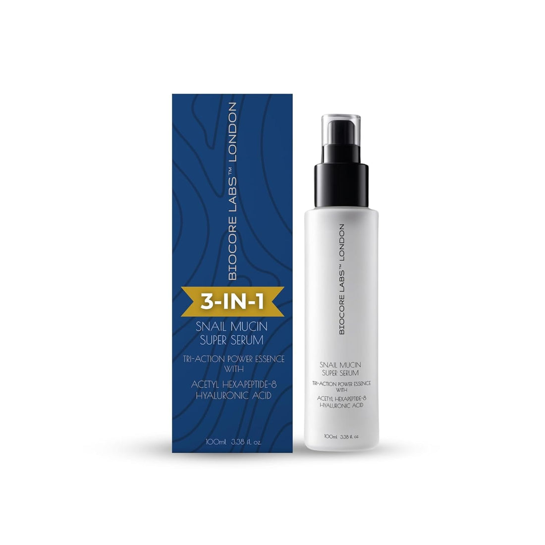 BIOCORE LABS 3-In-1 Snail Mucin Super Serum 100ml | Hydrates, Firms & Plumps with 80% Snail Filtrate, Peptides & Hyaluronic Acid