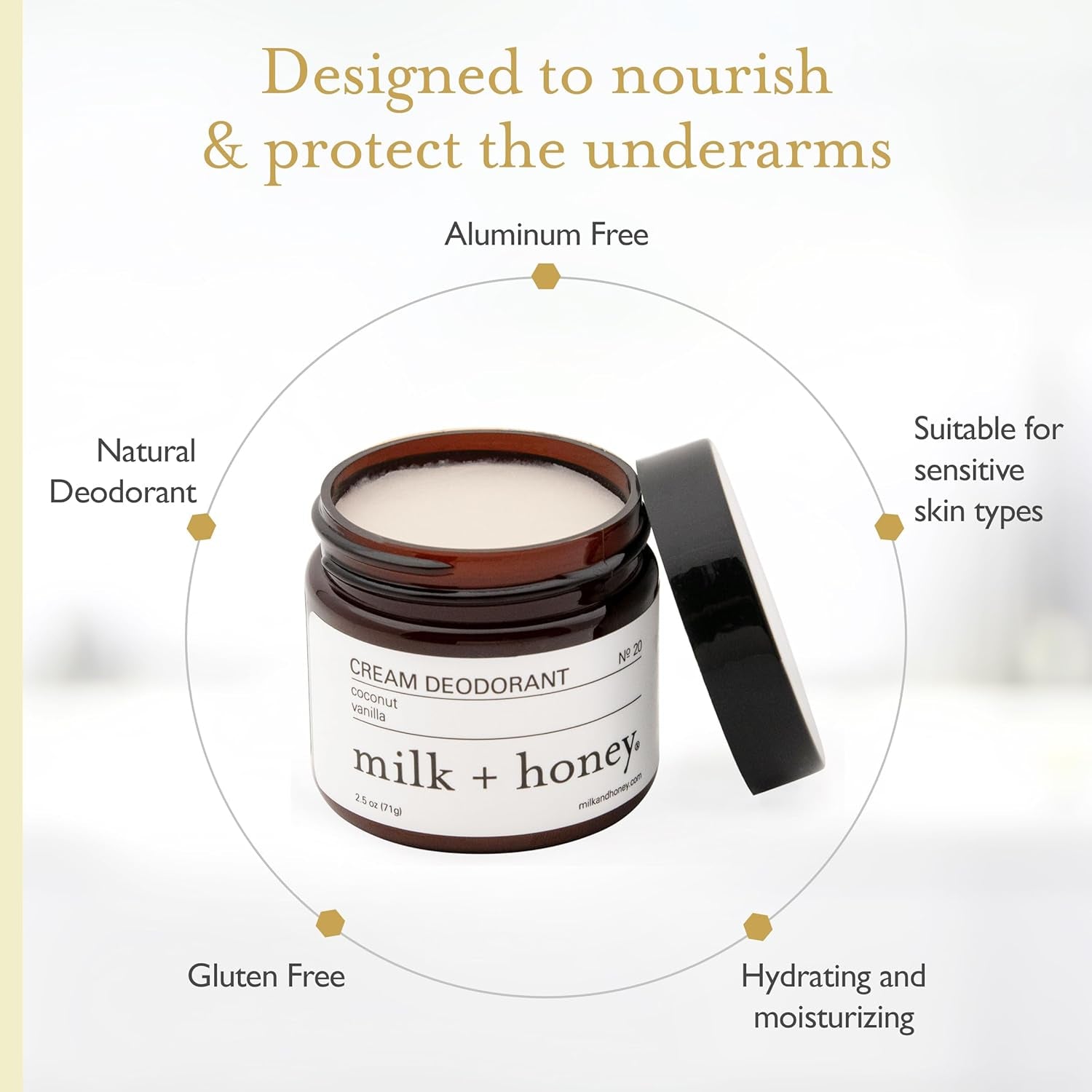 milk + honey Cream Deodorant No. 20  71 g | Natural Deodorant with Coconut & Vanilla | Aluminum-Free, Sensitive Skin Safe