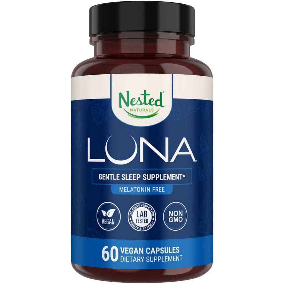 Nested Naturals Luna Gentle Sleep Supplement (Melatonin-Free) – 60 Vegan Capsules | Natural, Non-Habit Forming Sleep Aid