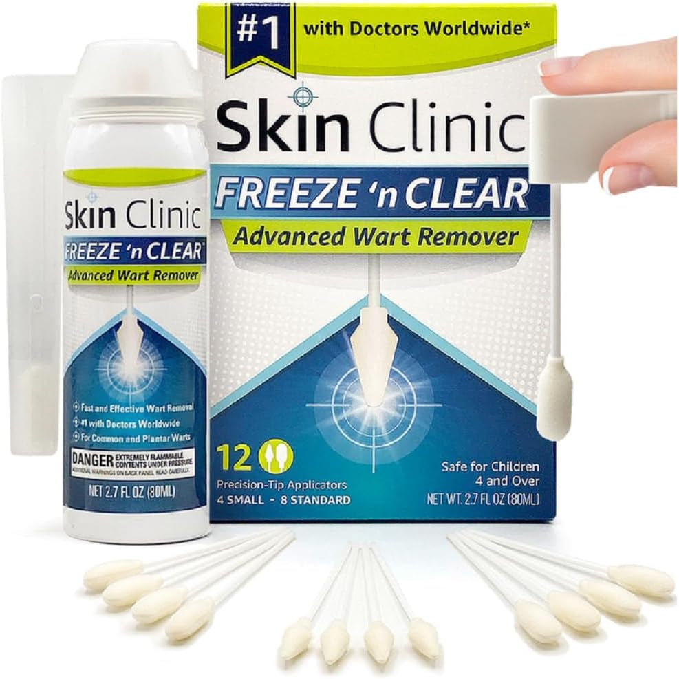 Skin Clinic FREEZE 'n CLEAR™ Advanced Wart Remover – 80ml, 12 Precision-Tip Applicators | Doctor-Trusted Cryotherapy for Common & Plantar Warts