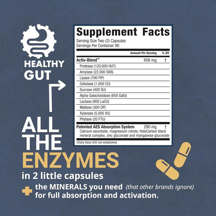 Healthy Gut HoloZyme Digestive Enzymes – 180 Capsules (90 Servings) | Clinically Proven Relief for Bloating, Gas & Gut Discomfort