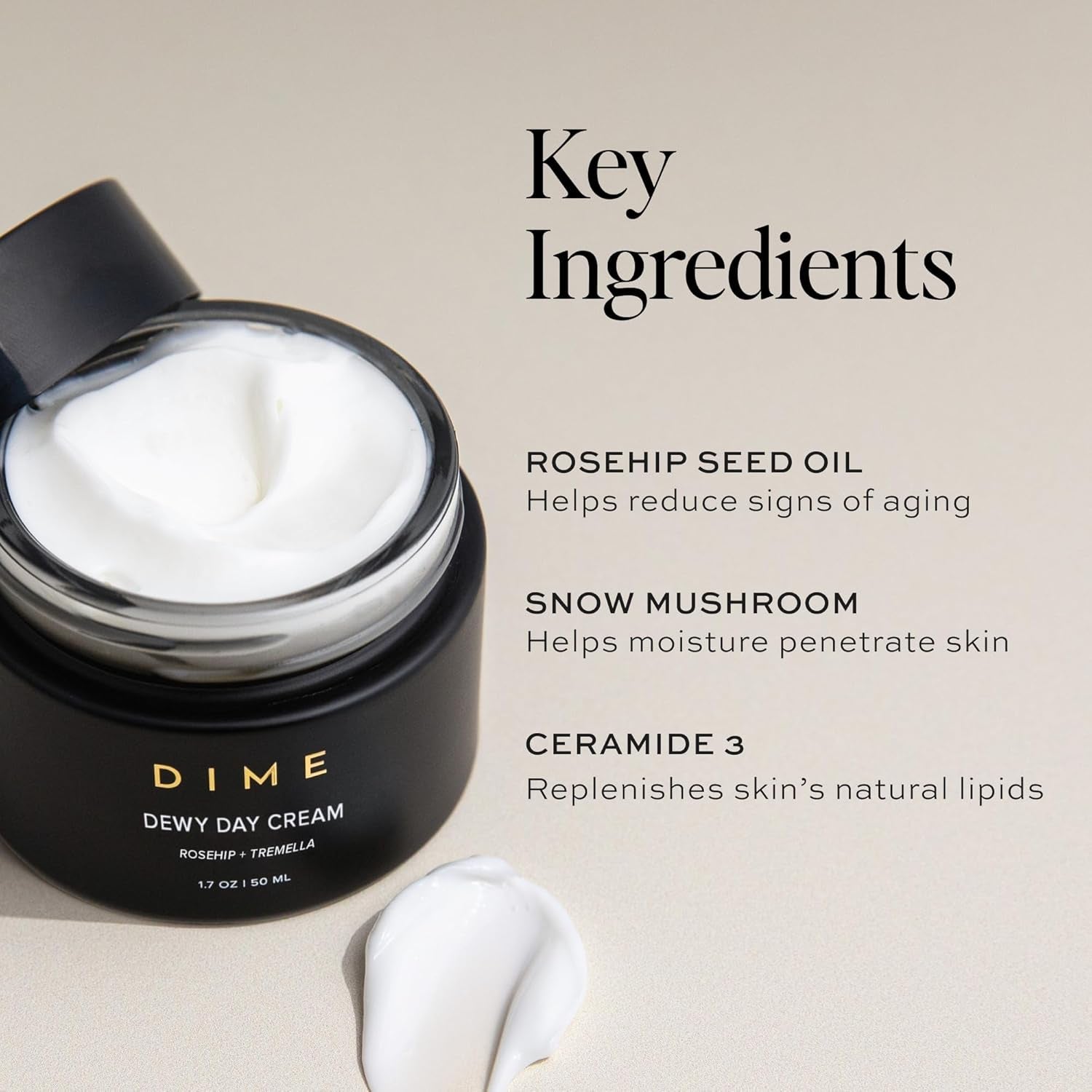 DIME Dewy Day Cream - 50ml | Lightweight, Vegan Daily Moisturiser for Hydration, Firmness & Radiance