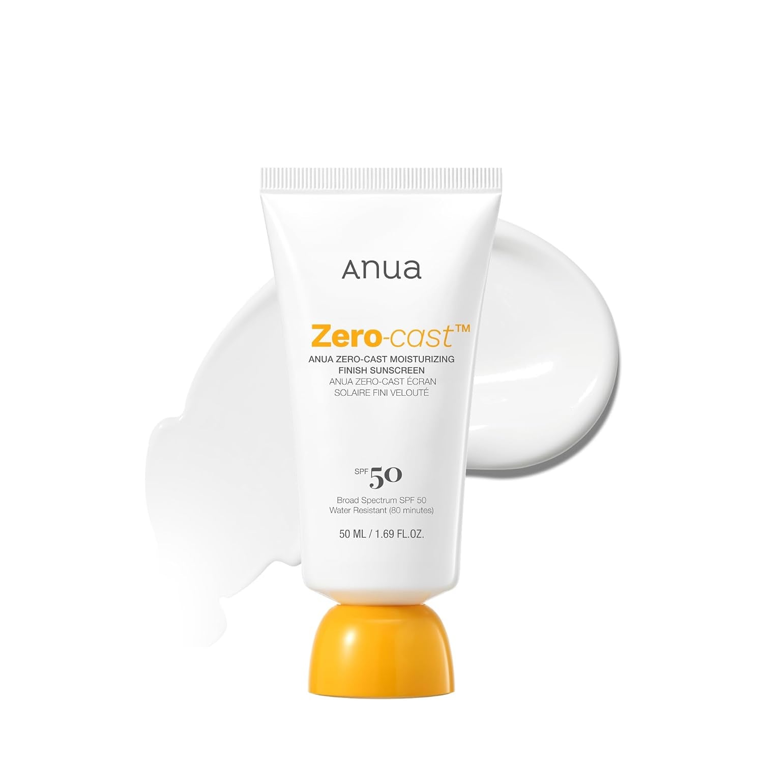 Anua Zero-Cast Moisturizing Finish Sunscreen SPF 50 50ml | No White Cast, Hydrating & Skin-Perfecting UV Protection