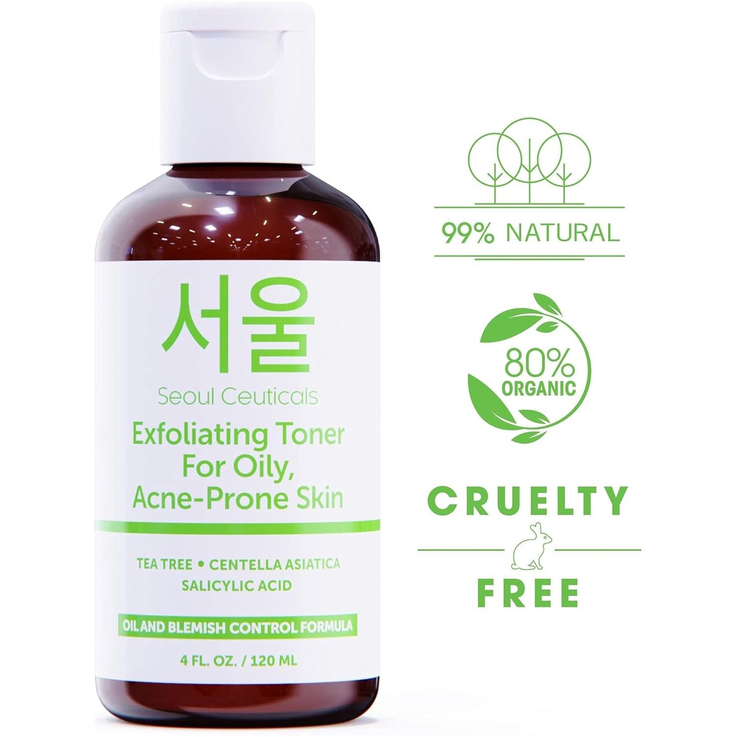 SeoulCeuticals Exfoliating Toner for Oily, Acne-Prone Skin 120ml | Clarifying BHA Toner with Salicylic Acid, Tea Tree & Centella