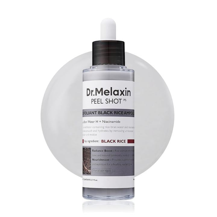 Dr.Melaxin Peel Shot Exfoliant Black Rice Ampoule 80ml | 4-in-1 Exfoliating Glow Booster with Niacinamide & Black Rice