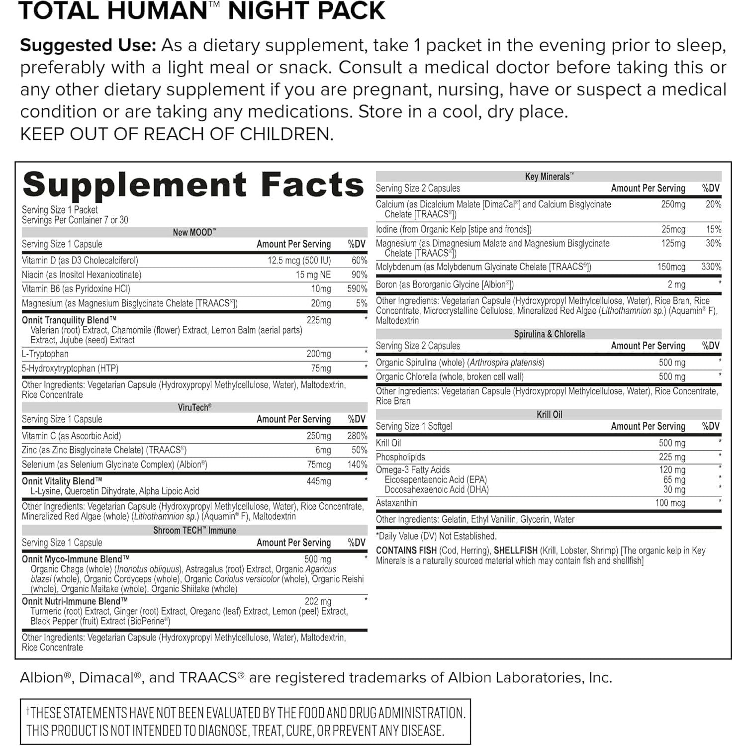 ONNIT Total Human Complete Supplement Packs – 60 Packets, 30-Day Supply | Day & Night Vitamins for Focus, Energy, Sleep & Immune Support