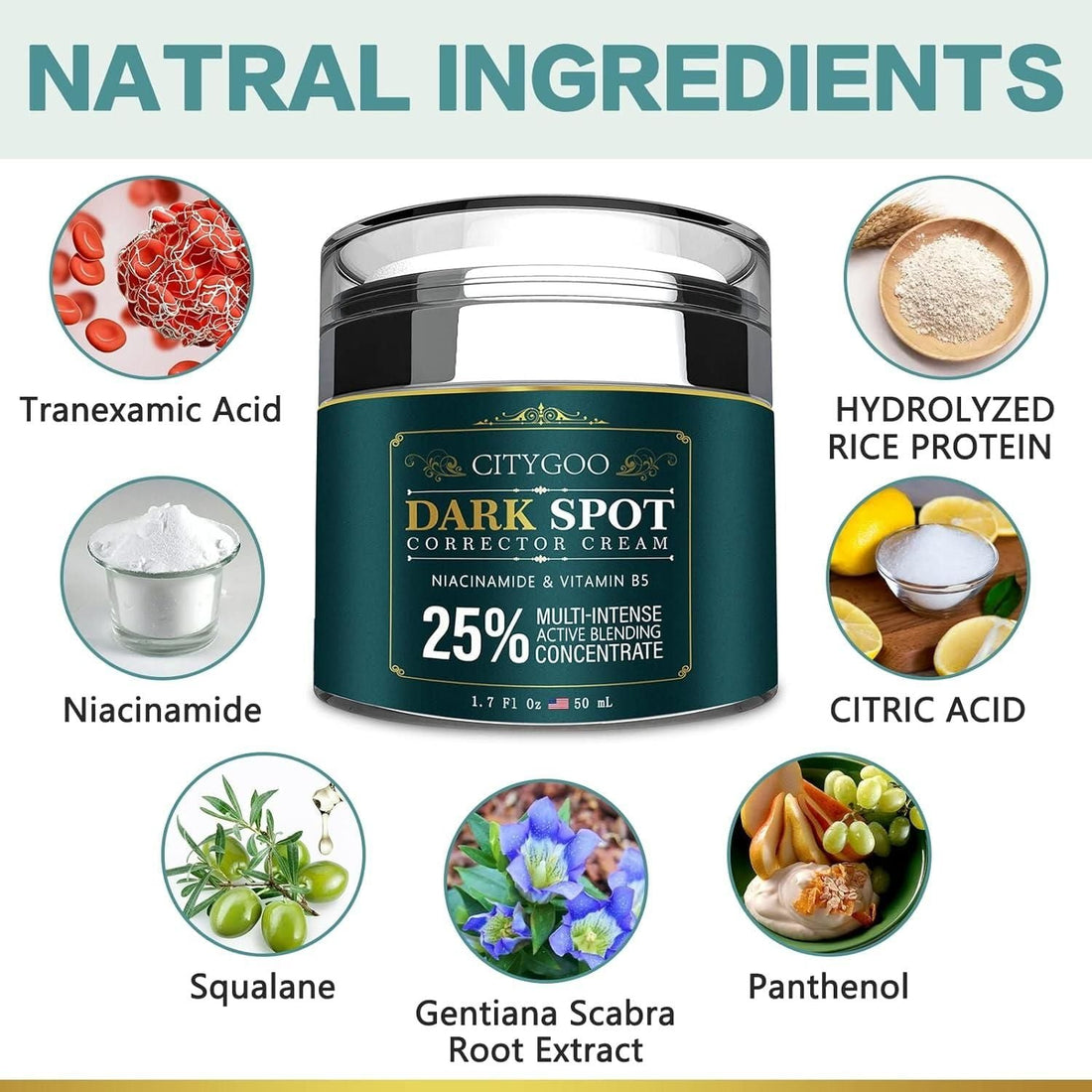CITYGOO Dark Spot Corrector Cream - 50ml | Natural Ingredients for Even Skin Tone