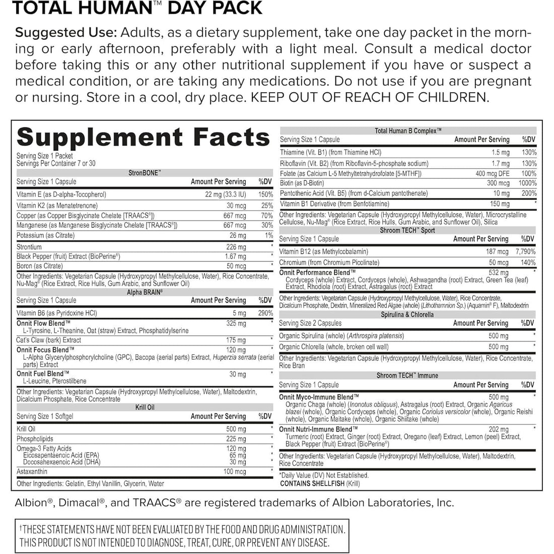 ONNIT Total Human Complete Supplement Packs – 60 Packets, 30-Day Supply | Day & Night Vitamins for Focus, Energy, Sleep & Immune Support