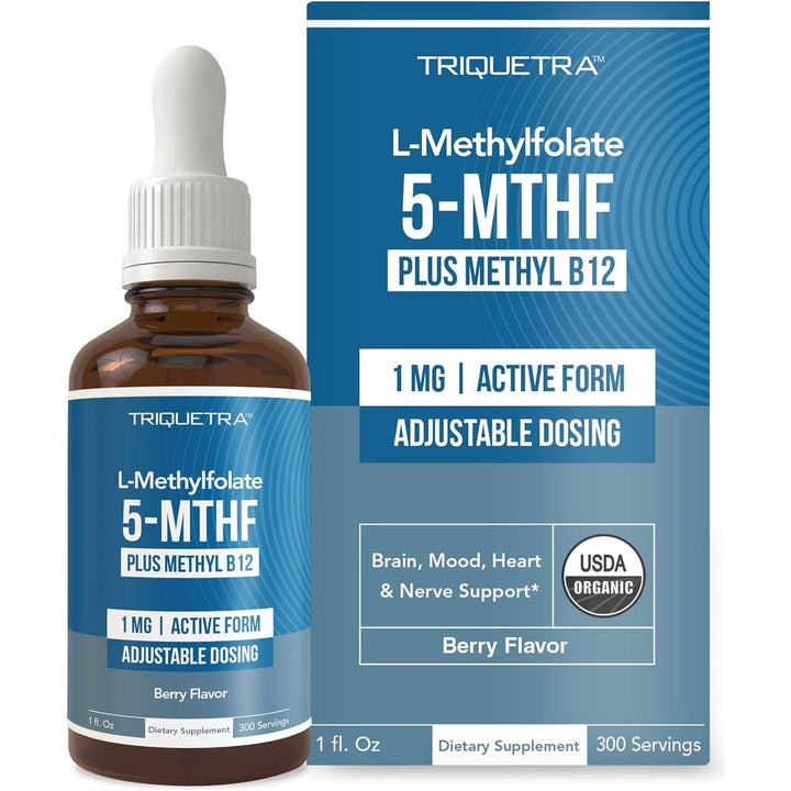 Triquetra Health L-MethylFolate 5-MTHF + Methyl B12 – 30ml, 300 Servings | Sublingual Folate for Methylation, Mood & Energy Support (Berry Flavor)