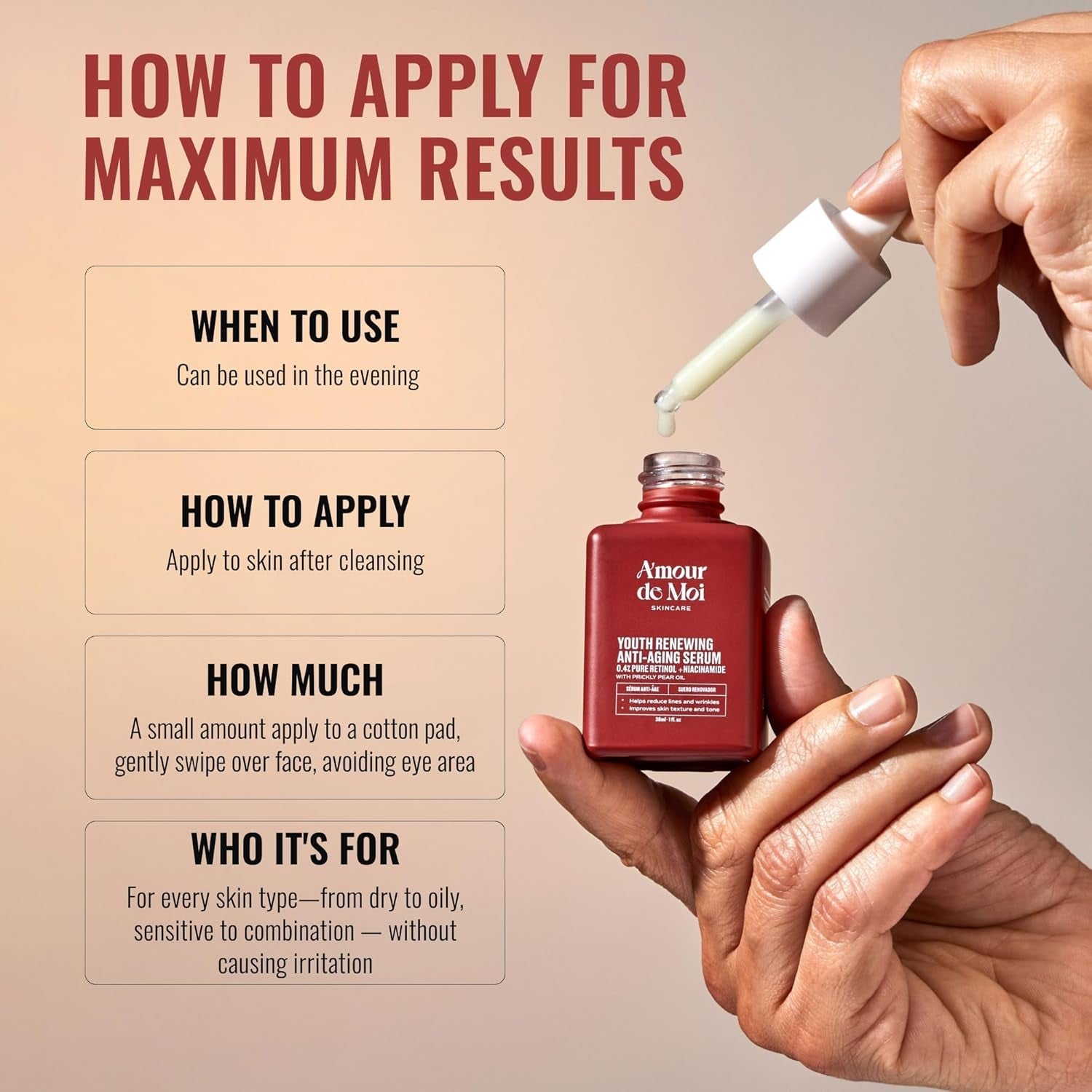 Amour De Moi Youth Renewing Anti-Aging Serum 30ml | Retinol + Niacinamide for Smoother, Brighter, Younger-Looking Skin