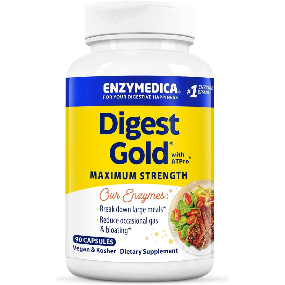 Enzymedica Digest Gold with ATPro – 90 Capsules | Maximum Strength Enzymes for Bloating, Indigestion & Nutrient Absorption