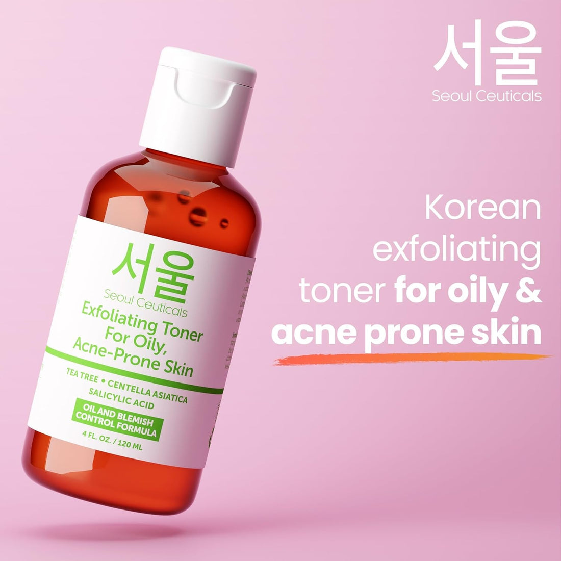 SeoulCeuticals Exfoliating Toner for Oily, Acne-Prone Skin 120ml | Clarifying BHA Toner with Salicylic Acid, Tea Tree & Centella
