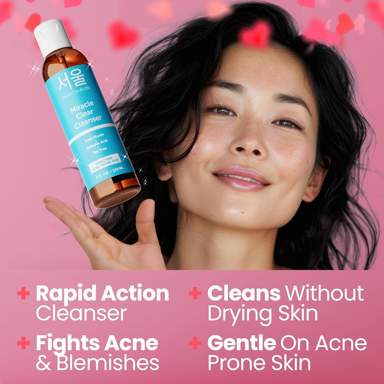 SeoulCeuticals Miracle Clear Cleanser 120ml | Korean Acne Solution with Snail Mucin, Salicylic Acid & Tea Tree