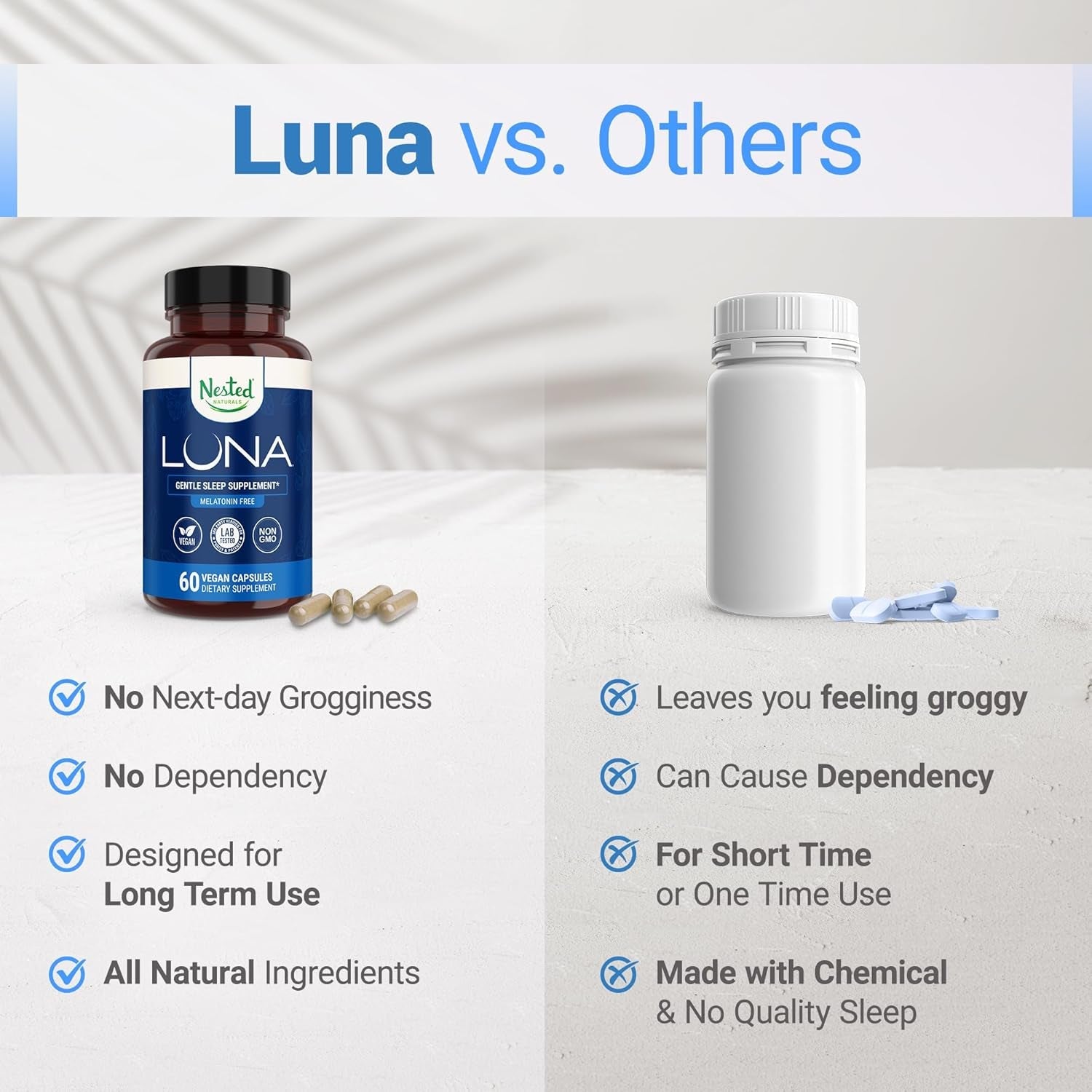 Nested Naturals Luna Gentle Sleep Supplement (Melatonin-Free) – 60 Vegan Capsules | Natural, Non-Habit Forming Sleep Aid