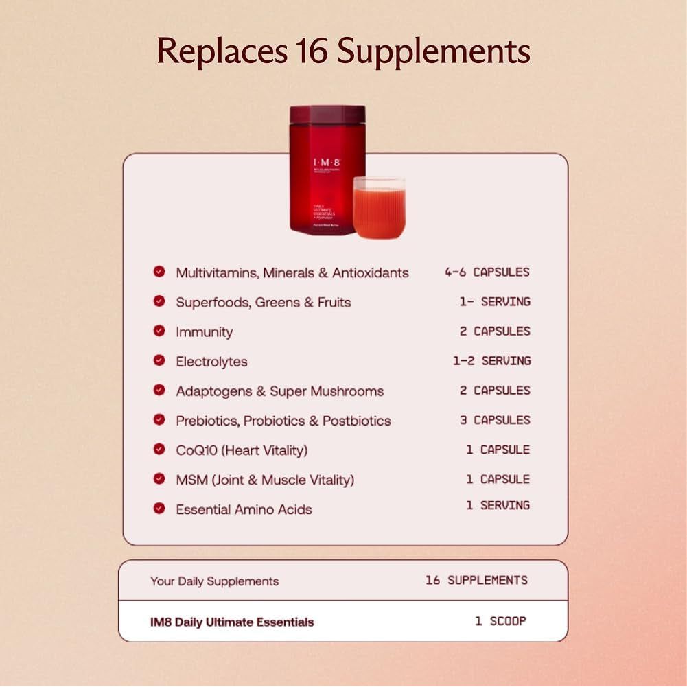 IM8 Daily Ultimate Essentials + Hydration – 30 Servings Starter Kit | All-in-One Superfood Supplement with Scoop + Tumbler