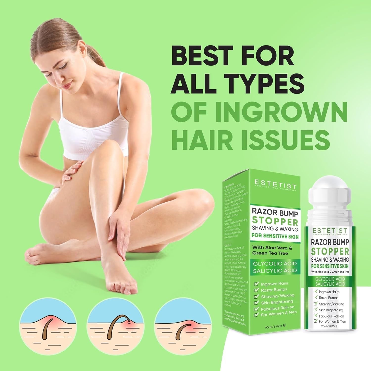 ESTETIST Razor Bump Stopper (Citrus Scent) - 90ml | Ingrown Hair & Razor Burn Solution for Sensitive Skin