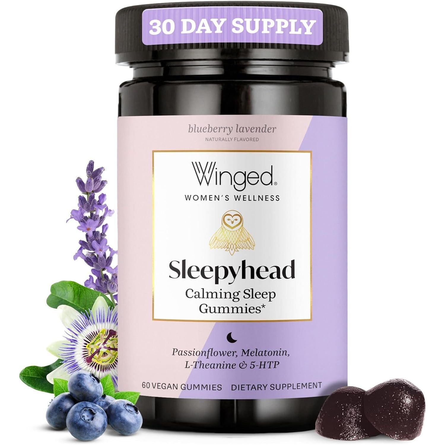 Winged Wellness Sleepyhead Calming Sleep Gummies for Women Blueberry Lavender 60 Gummies | Natural Melatonin & Herbal Support