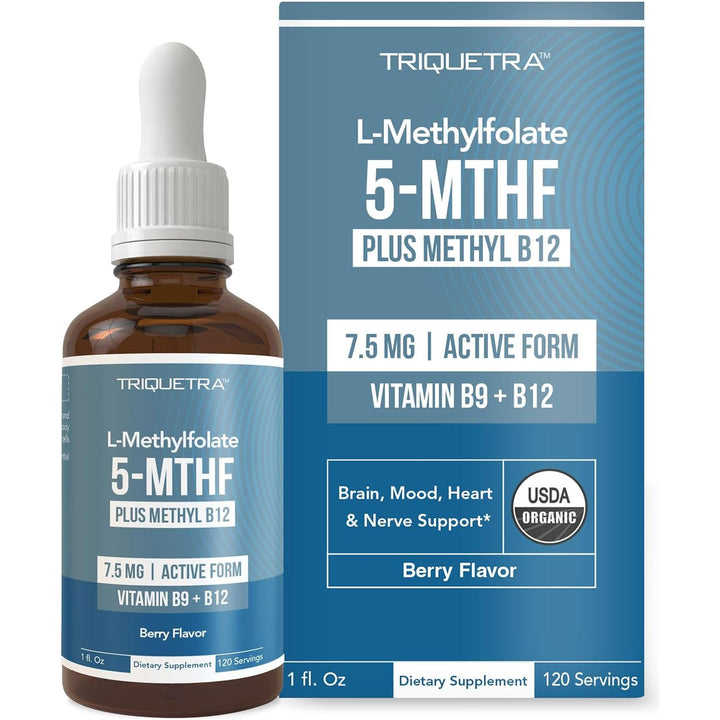 Triquetra Organic L-Methylfolate 7.5mg + Methyl B12 (30ml) | Active 5-MTHF Liquid with Cofactor Support – Mood, Brain, Methylation Health