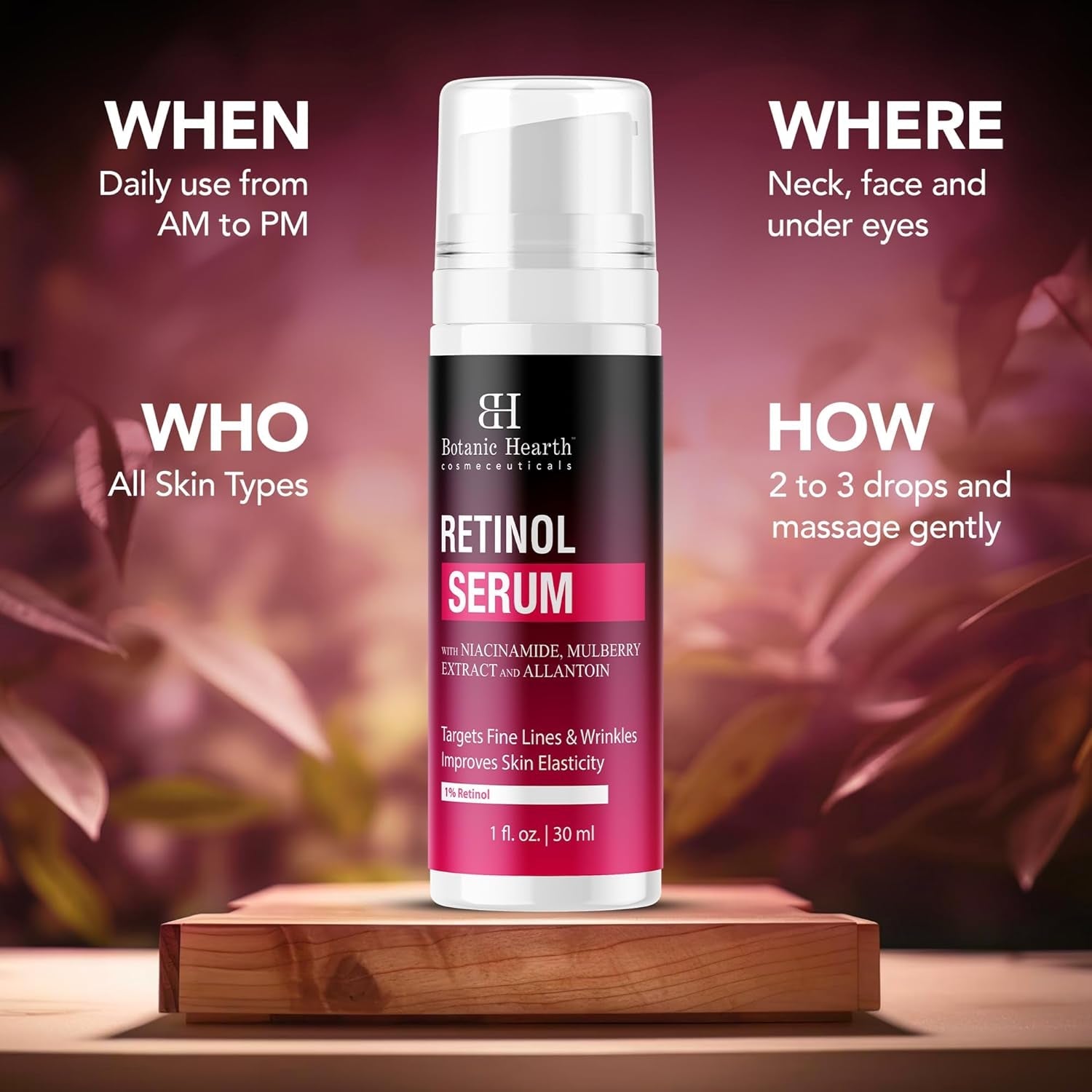 Botanic Hearth Retinol Serum 30ml | Anti-Aging Face Serum with Niacinamide & Mulberry for Firm, Radiant Skin