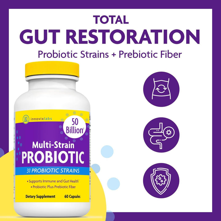 InnovixLabs Multi-Strain Probiotics 60 Capsules 50 Billion CFU | 31 Strains + Prebiotics | Gut Health, Digestion & Immunity for Women & Men
