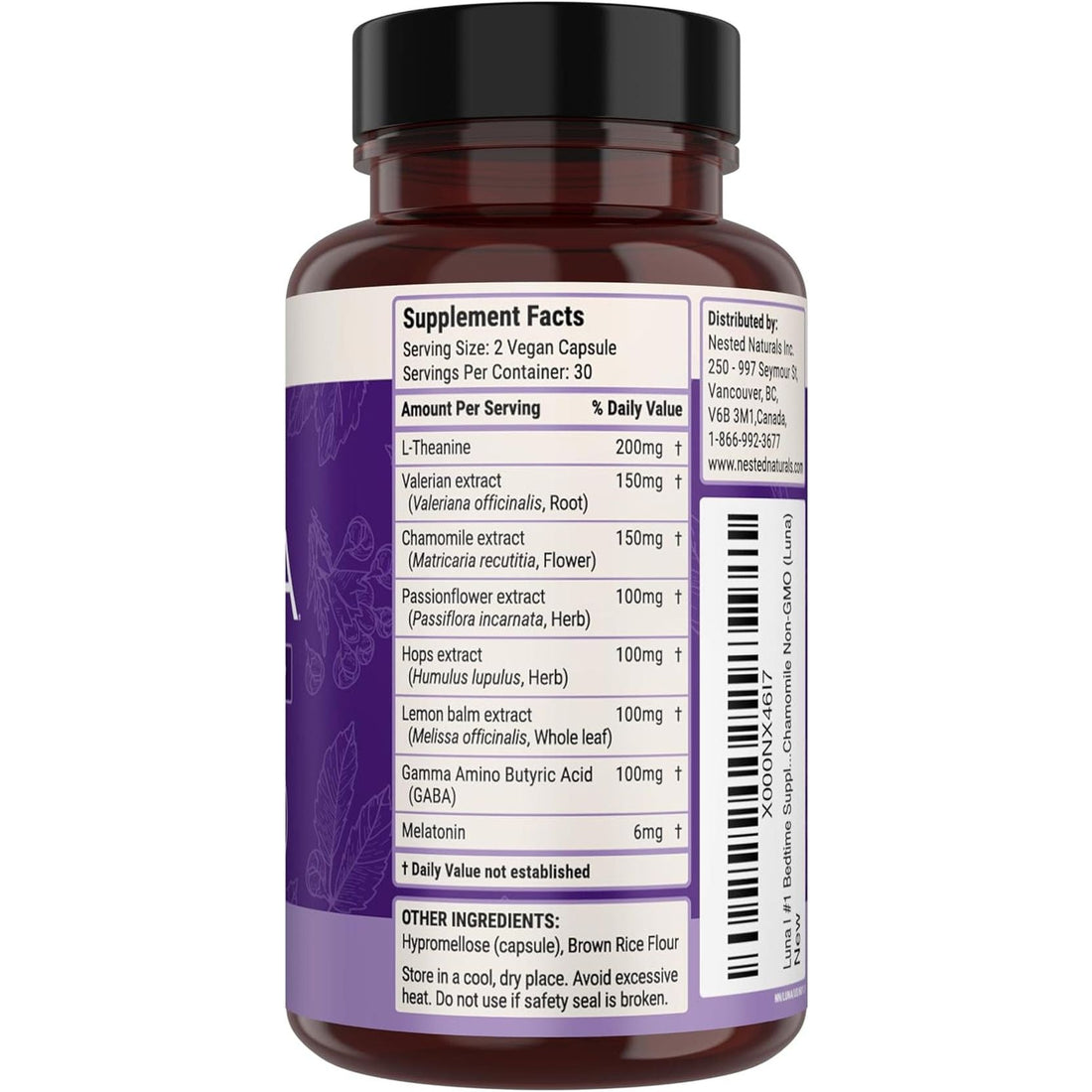 Nested Naturals Luna Gentle Sleep Supplement – 60 Vegan Capsules | Natural Sleep Aid with Melatonin, Valerian Root & L-Theanine