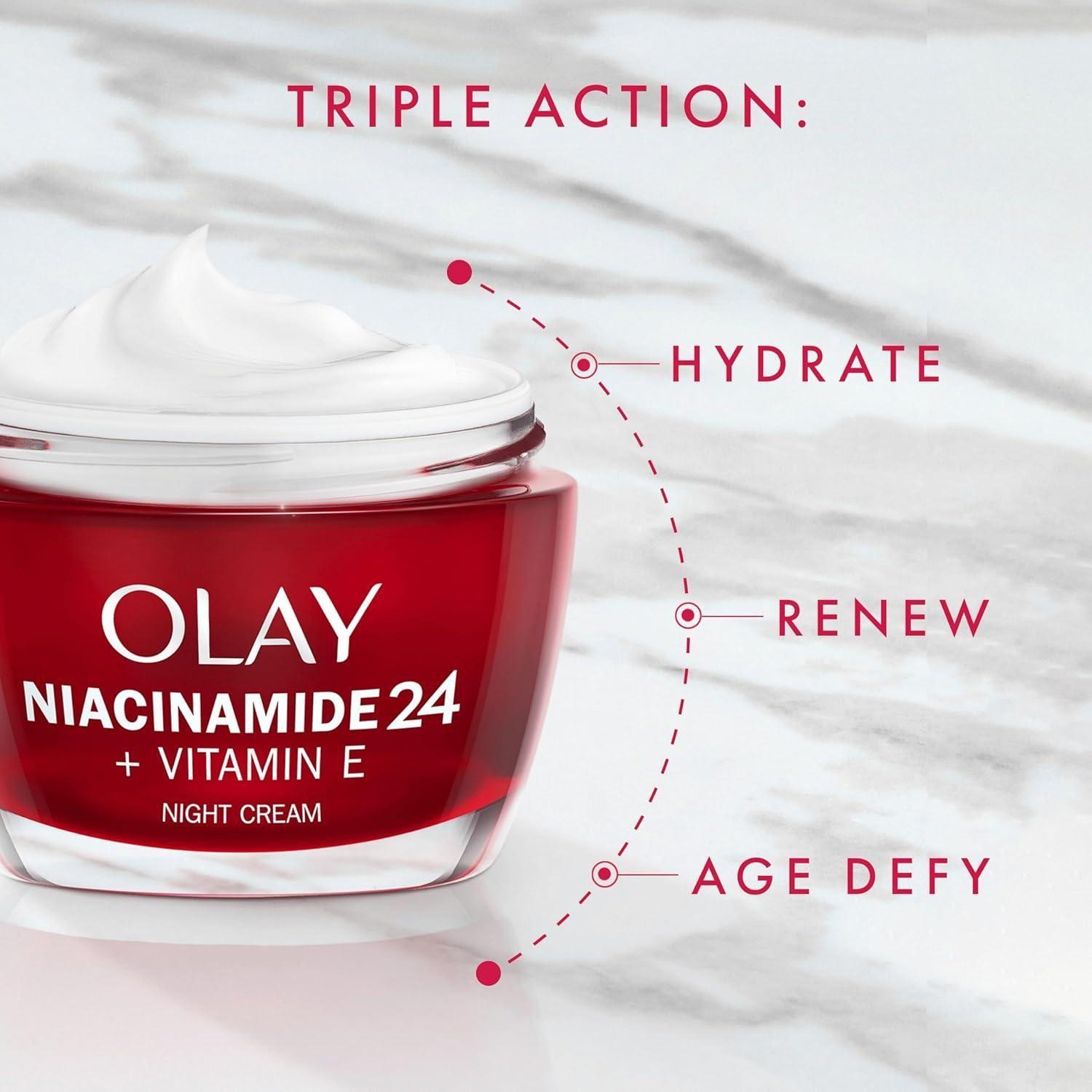 Olay Niacinamide 24 + Vitamin E Moisturiser Night Cream 50ml | Overnight Skin Renewal with Shea Butter