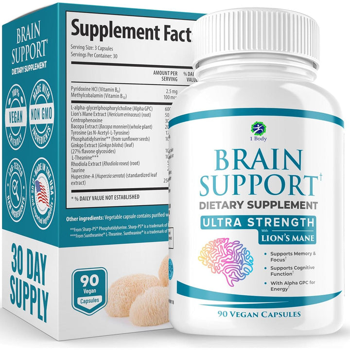 1 Body Brain Support - 90 Capsules | Memory, Focus & Mental Clarity Boost