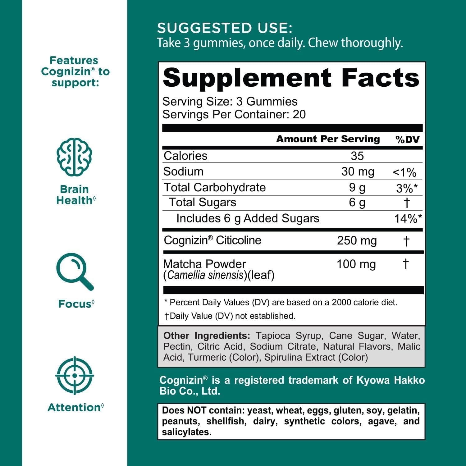 Goli Matcha Mind Cognitive Gummies 60 Gummies | Focus, Mental Clarity & Stress Support