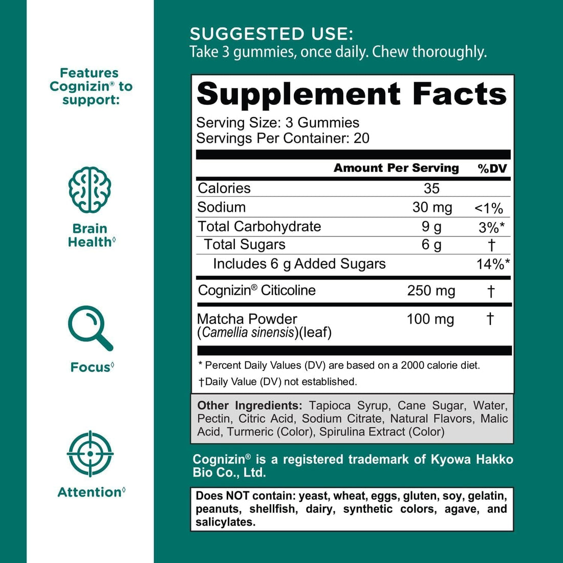 Goli Matcha Mind Cognitive Gummies 60 Gummies | Focus, Mental Clarity & Stress Support