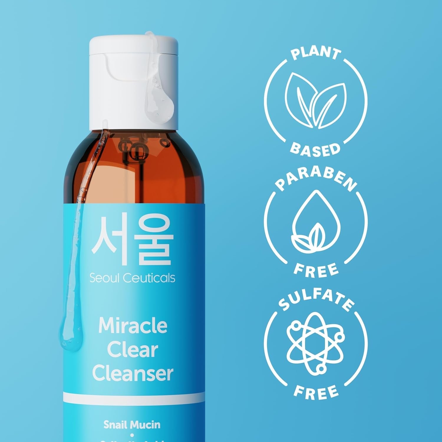 SeoulCeuticals Miracle Clear Cleanser 120ml | Korean Acne Solution with Snail Mucin, Salicylic Acid & Tea Tree