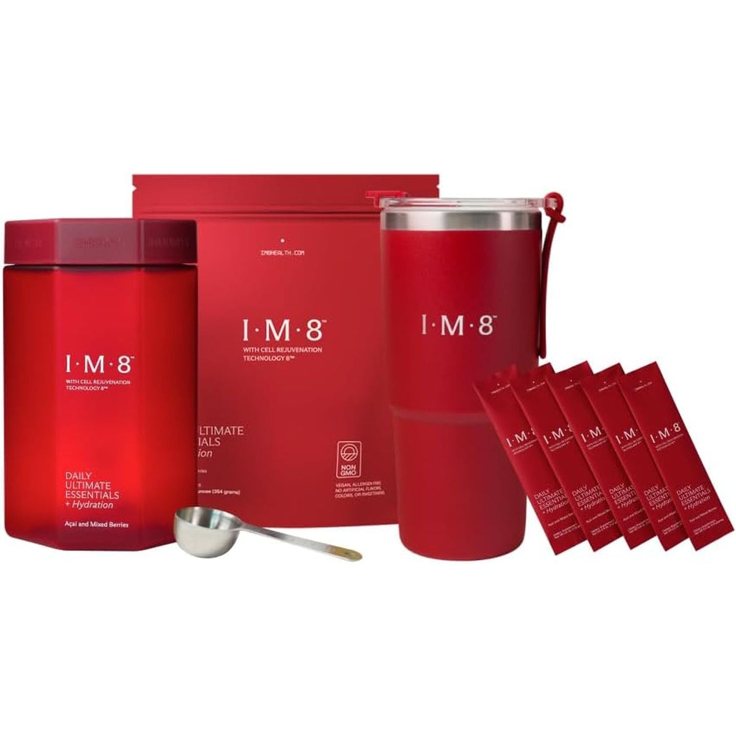IM8 Daily Ultimate Essentials + Hydration – 30 Servings Starter Kit | All-in-One Superfood Supplement with Scoop + Tumbler