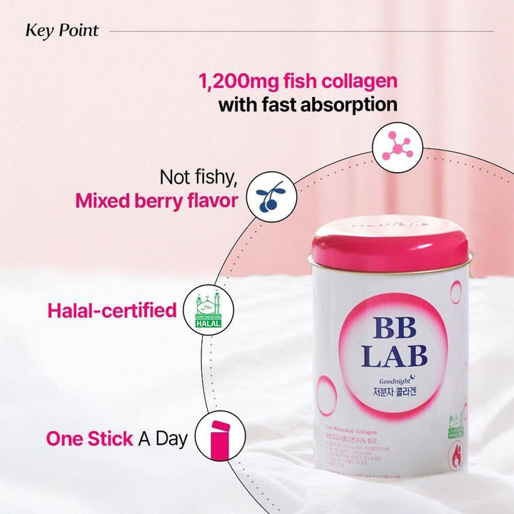 BB LAB Goodnight Low Molecular Collagen - 30 Sticks | Nighttime Skin Renewal with Halal-Certified Collagen