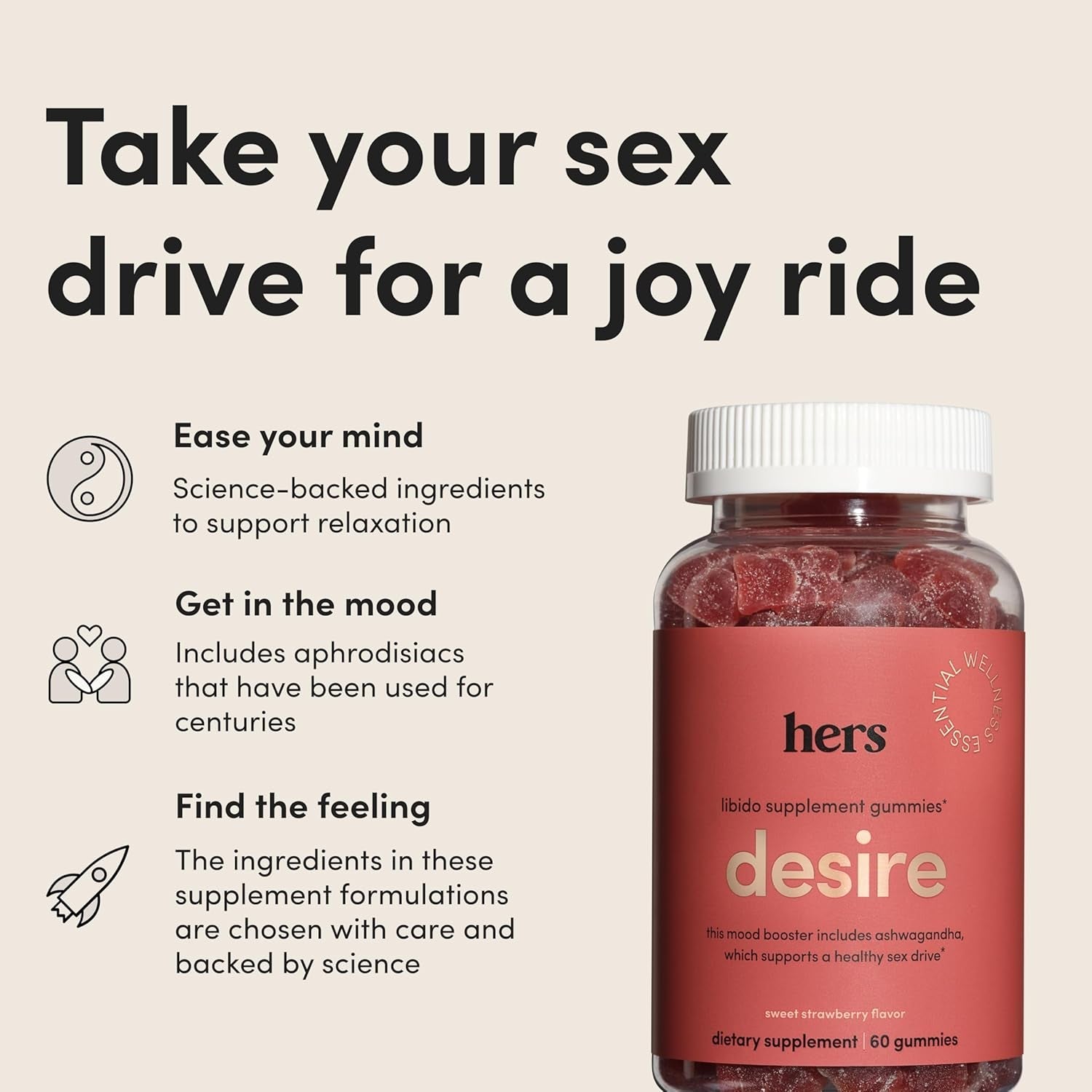 Hers Desire Libido Supplement Gummies 60 Gummies | Supports Healthy Sex Drive & Sensation